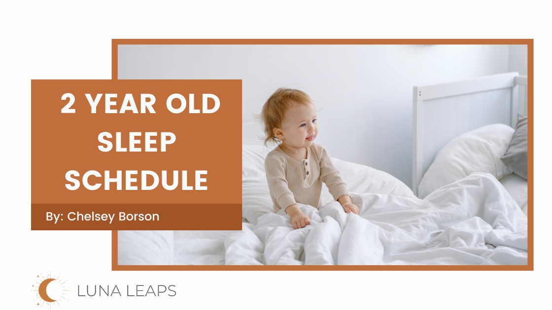 toddler in bed with 2 year old sleep schedule text overlay