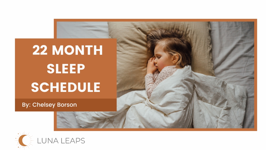 toddler in bed with 22 month old sleep schedule text overlay